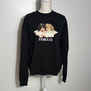 RARE Fiorucci Black Sweatshirt with Cherub Angel Graphic Large